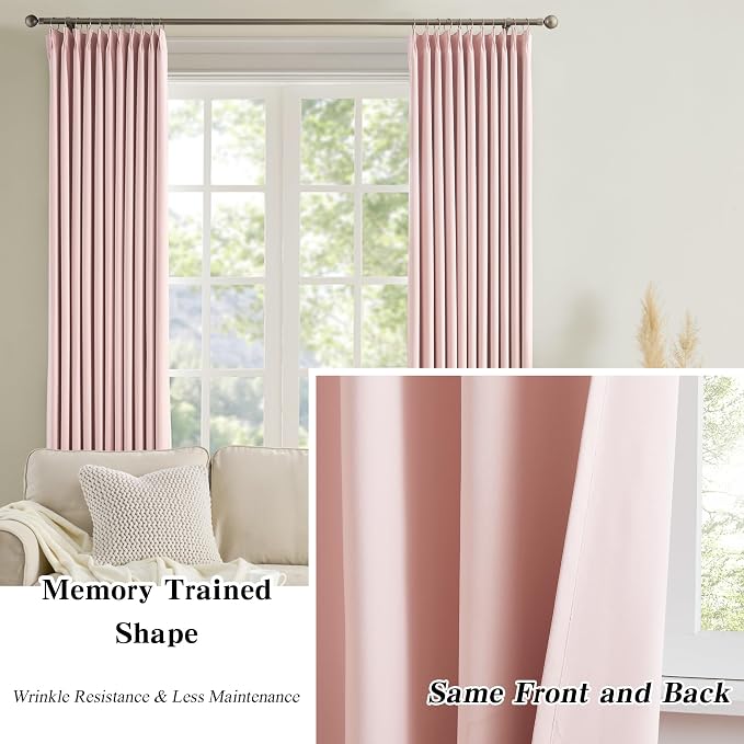 Pinch Pleated Pink Blackout Curtains Short 2 Panels Set 45 Inch Length - Image 6
