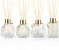4-Piece Reed Diffuser Set with Metal Golden Decoration, 3.5-4.2oz Empty Bottles and 20 Reed Sticks, Unique Design for Home and Office (4 Different Bottles)