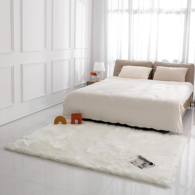 linmopm Faux Fur Sheepskin Rug, 5x7 ft | Shag Fluffy Fuzzy, High-Density Cushion - Image 3
