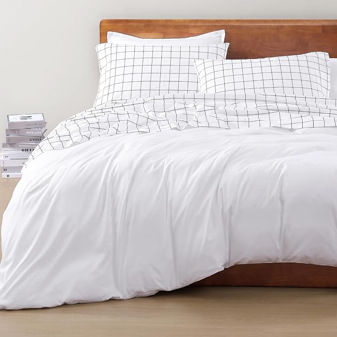 LANE LINEN 100% Organic Cotton Queen Bed Sheet, Fade Resistant Printed Cotton Sheets Low Pill Soft & Comfy Machine Washable Queen Size Deep Pockets Fits Upto 15" - Windowpane