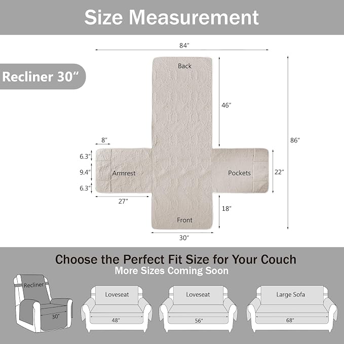 Large Brown Recliner Chair Covers, Quilted Décor Water-Repellent Lazy Boy Chair - Image 7
