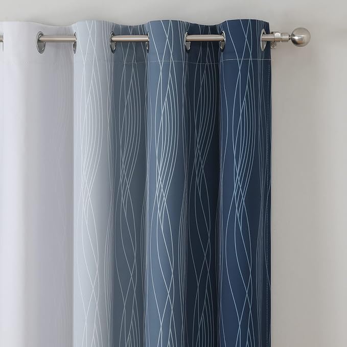 Navy Blue and Greyish White Blackout Curtains - Image 4