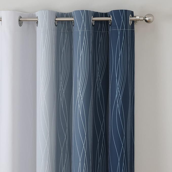 Navy Blue and Greyish White Blackout Curtains - Image 4