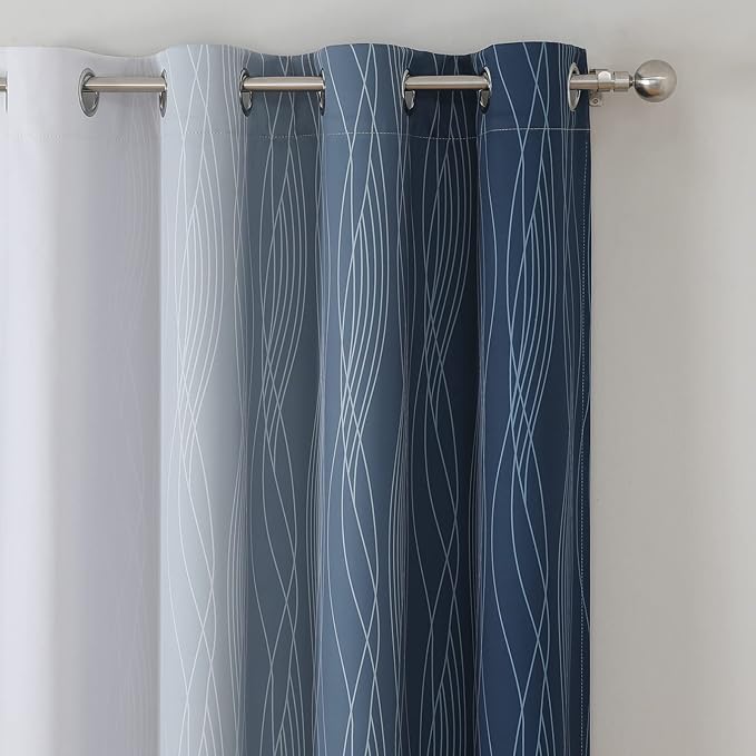 Navy Blue and Greyish White Blackout Curtains - Image 4
