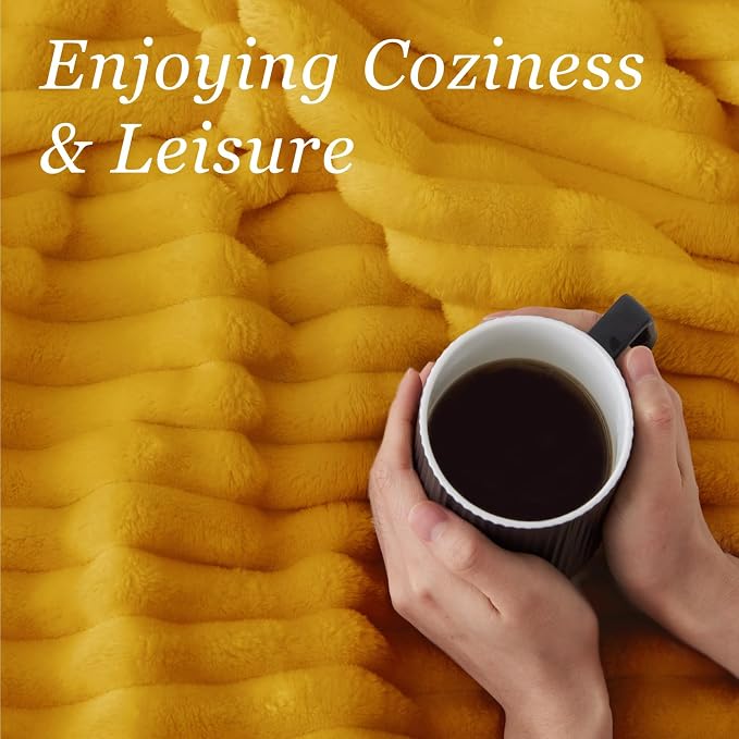BEDELITE Ribbed Twin Blanket for Couch & Bed, Mustard Yellow, Warm Yet - Image 5