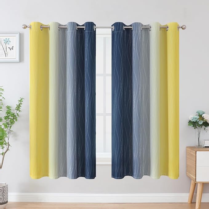 Navy Blue and Yellow Ombre Blackout Curtains - Image 2