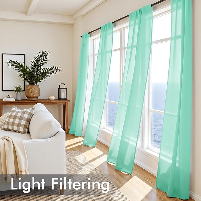 MIULEE Aqua Sheer Curtains 90 Inches Long 4 Panels 42 x 90 Inches | Light - Image 4