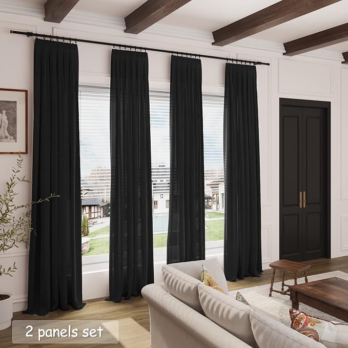 Black Extra Long Curtain 130 inches Long 2 Panels Set - Image 7