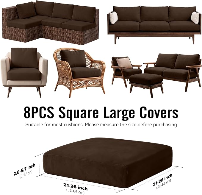 8Pcs Outdoor Cushion Covers, Stretch Patio Furniture Couch Chair Slipcovers | - Image 2