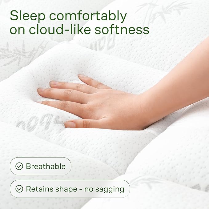 Ultra Soft Twin Size Mattress Topper - Viscose Made from Bamboo Pillow Top Mattress Pad for Back Pain Relief - Naturally Cooling for Hot Sleepers, White