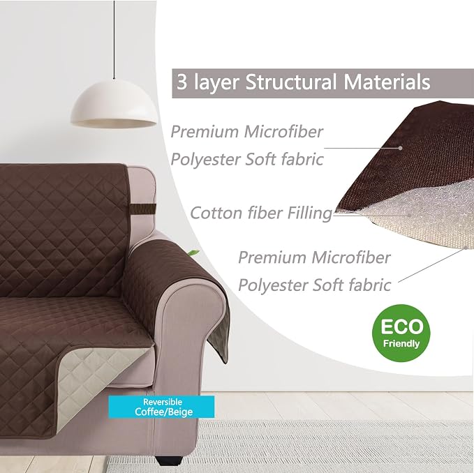 U-NICE HOME Reversible Oversized 28''Chair Covers, Coffee/Beige | Armchair Cover - Image 5