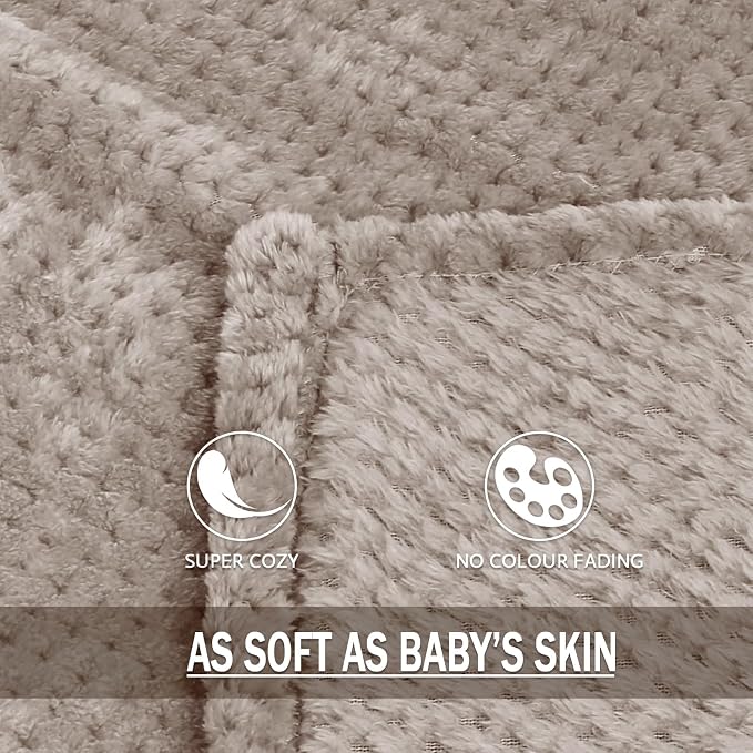 Exclusivo Mezcla Soft Waffle Fleece Bed Blanket Twin XL Size, Tan | Lightweight - Image 8