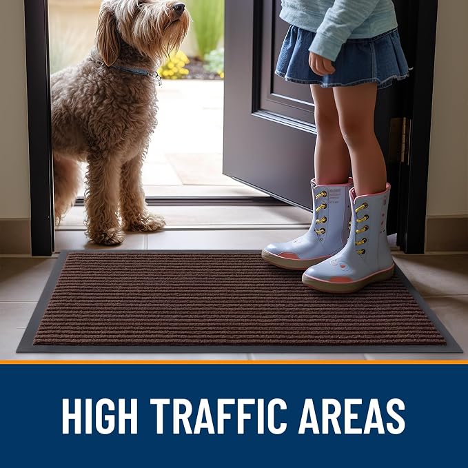 OLANLY 2-Pack Front Door Mats 59x23, Waterproof Heavy-Duty Doormats | Brown - Image 7
