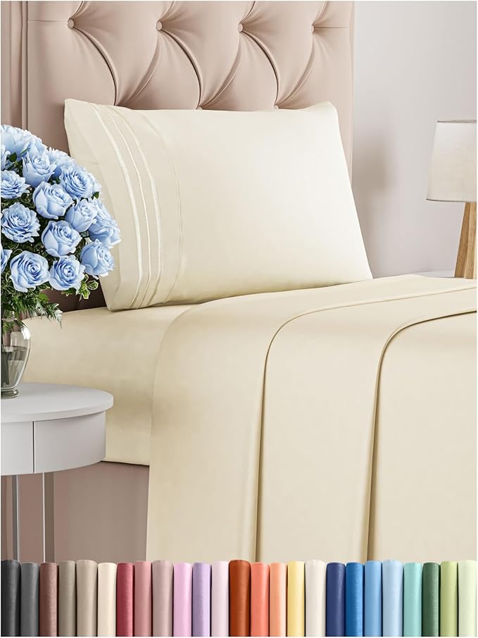 Twin Size 3 Piece Sheet Set - Comfy Breathable & Cooling Bed Sheets Set - Hotel Luxury Bedding for Women, Men, Kids, Teens, Boys & Girls - Deep Pockets, Ultra-Soft, Wrinkle Free - Oeko-Tex - Off White