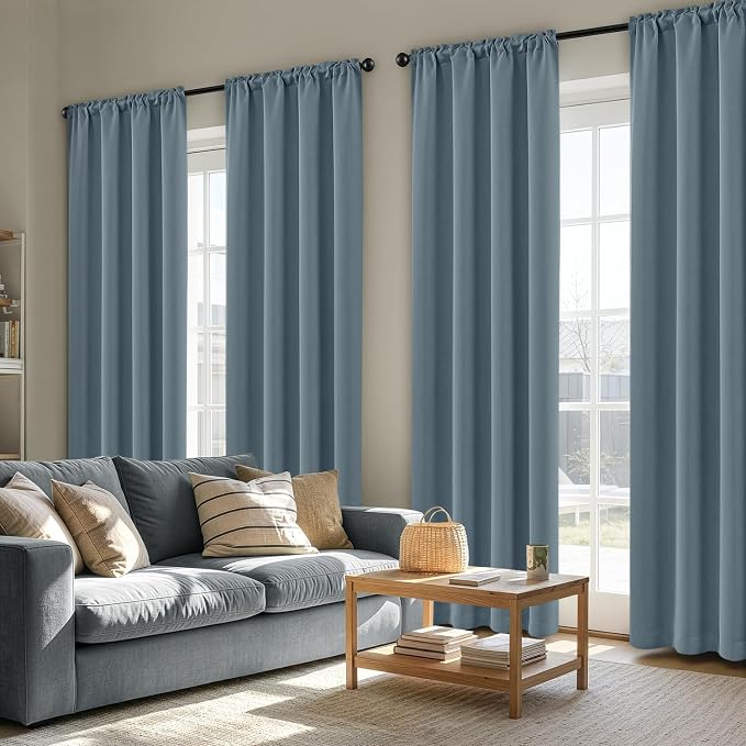 MIULEE 84 Inch Length Grey Blue Blackout Bedroom Curtains Set of 4 | Thermal by MIULEE