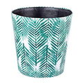 Paper Wastebasket Without Lid PU Leather Round Decorative Trash Bin Garbage Can Dustbin for Hotel Dormitory Kitchen Bedroom Bathroom Office Green Leaves