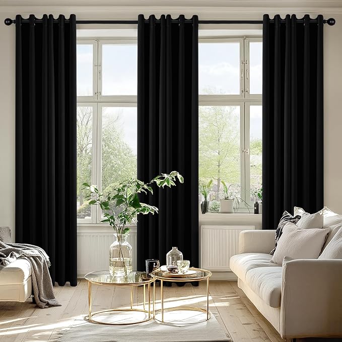 MIULEE Blackout Curtains for Bedroom 2 Panels 40 x 80 Inch Long Black | Thermal - Image 6