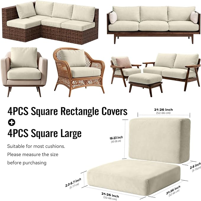 8Pcs Outdoor Cushion Covers, Stretch Patio Furniture Couch Chair Slipcovers | - Image 2