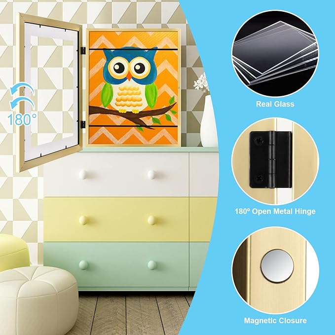 [3 Pack] Kids Art Frames, 10x12.5 Front Opening Kids Artwork Frames Changeable, Displays 8.5x11 With Mat and 10x12.5 Without Mat, Holds 50 Pcs, for 3D Picture, Crafts, Children Drawing, Hanging Art, Portfolio Storage
