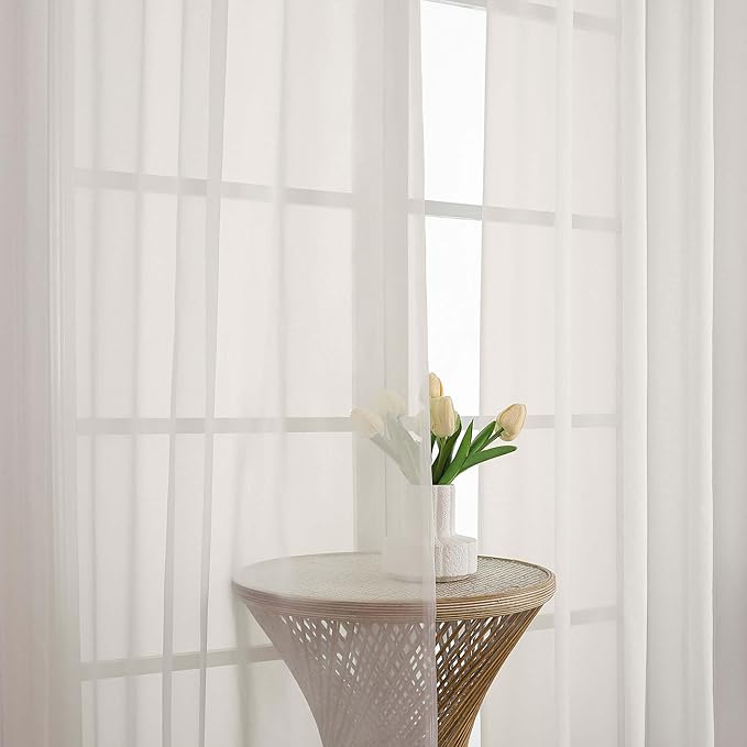 Sheer Ivory Curtains 84 Inch Length 2 Panels Set - Image 4