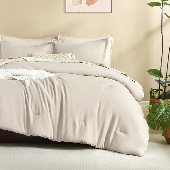 Litanika Comforters Tannish Grey Queen Size, 3 Pieces Lightweight Solid Bedding Set & Collections, All Season Fluffy Bed Set (90x90In Comforter & 2 Pillowcases)