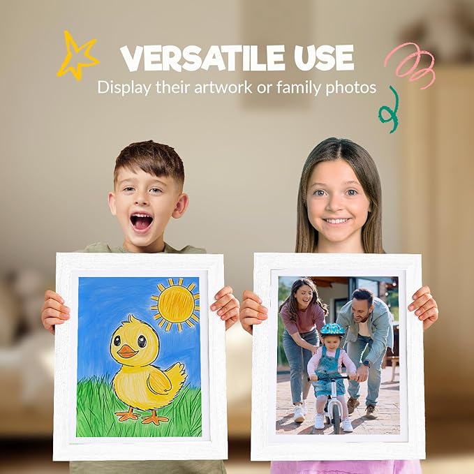 Zenacolor Kids Artwork Frames Changeable - Front-Opening to Display & Store 100 pcs - Set of 3 Kids Art Frame Includes Wall Hooks & Stand - 10x12.5cm - White