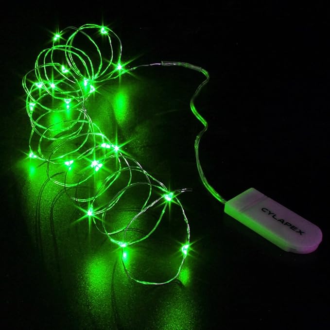 CYLAPEX 6 Pack Green Fairy Lights String Battery Operated Fairy Lights Firefly Lights LED Starry String Lights 3.3ft 20 LEDs Silvery Copper Wire for Christmas DIY Decoration Costume Wedding Party