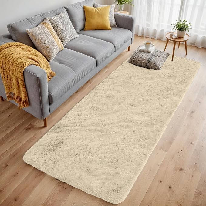 2x6 Fluffy Shag Area Rugs for Living Room Bedroom: Soft Plush Carpet Beige | - Image 2