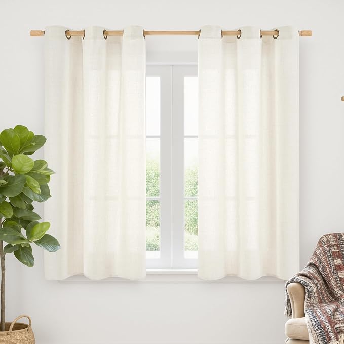 YoungsTex Ivory Linen Semi Sheer Curtains 54 Inch Length by YoungsTex