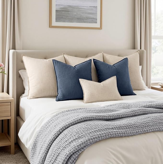 MIULEE Decorative Linen Pillow Covers 18x18 Inch Indigo Blue | Boho Farmhouse​ - Image 5
