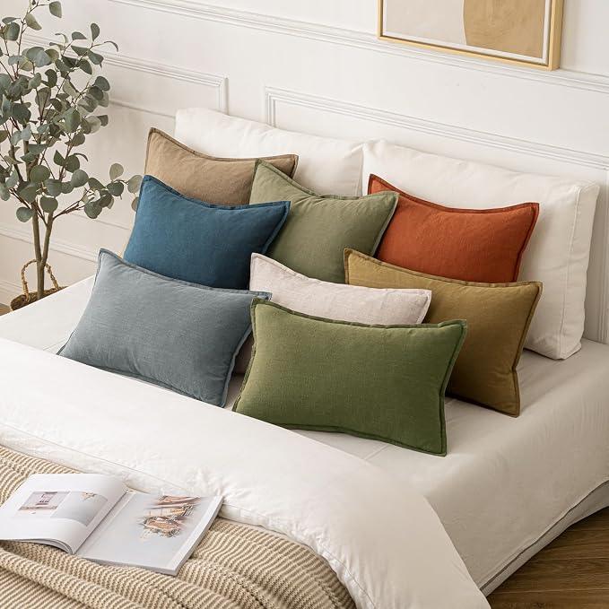 MIULEE Decorative Linen Euro Sham Pillow Covers 24x24 Blue | Boho Farmhouse​ - Image 5