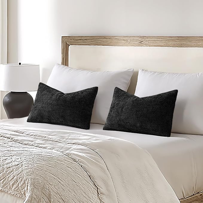 MIULEE Decorative Lumbar Throw Pillow Covers 12x20 Inch Black 2 Pack | Modern - Image 3