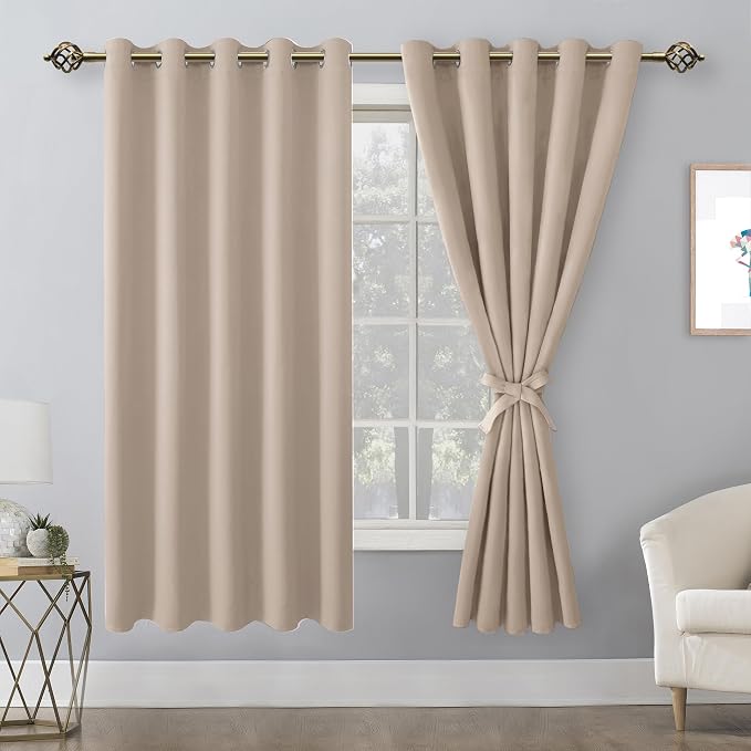 Grommet Blackout Curtains for Bedroom 60 x 72 Inches Camel 2 Panels | Thermal - Image 8