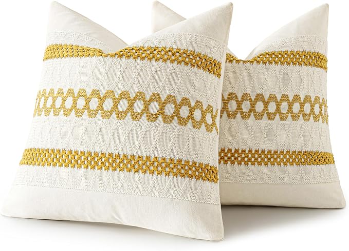 MIULEE Set of 2 Mustard Yellow Boho Decorative Pillow Covers 16x16 Inch | Fall - Image 8