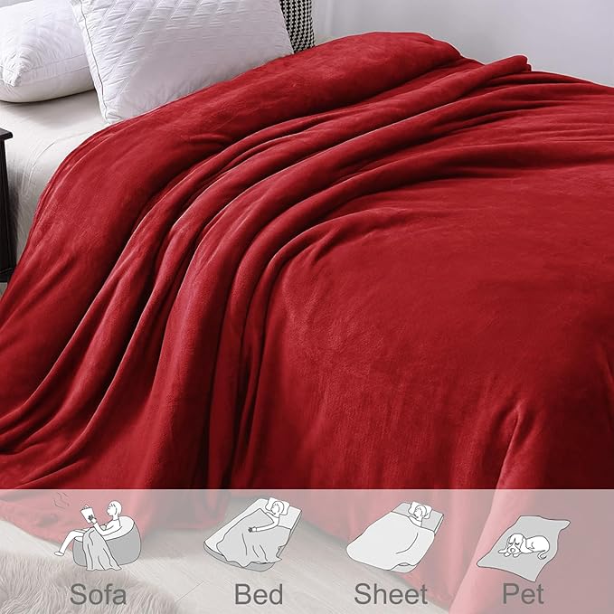 Exclusivo Mezcla Fleece Blanket King Size for Bed, Super Soft and Warm, All Season Use, Cozy, Plush, Lightweight, 90x104 Inches, Deep Red