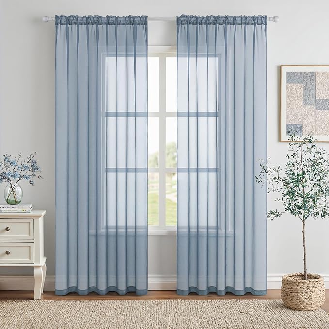 MIULEE Dusty Blue Sheer Curtains 54 X 108 Inches, 2 Panels | Solid Color by MIULEE