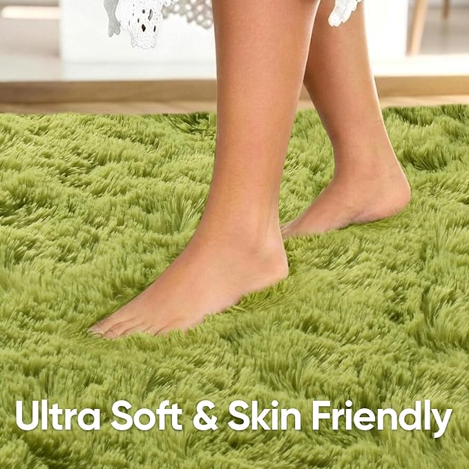 Noahas 4'x5'3'' Green Fluffy Soft Area Rug Non-Slip - Image 5