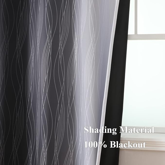 Black and Greyish White Ombre Blackout Curtains - Image 5