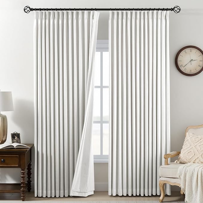 Pinch Pleated Linen Curtains 100% Blackout 84 Inches Long by AUSSPVOCT