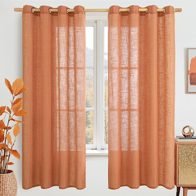 Linen Curtains for Living Room 72 Inch Length, Bronze Grommet Light Filtering by LAMIT