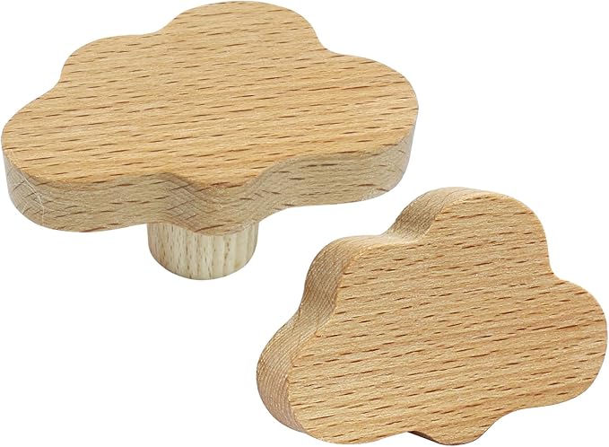 6 Pack Cloud Wooden Knobs, Decorative Wood Dresser Knobs Boho Cabinet Handles, Room Handles for Nursery Decor(Small)