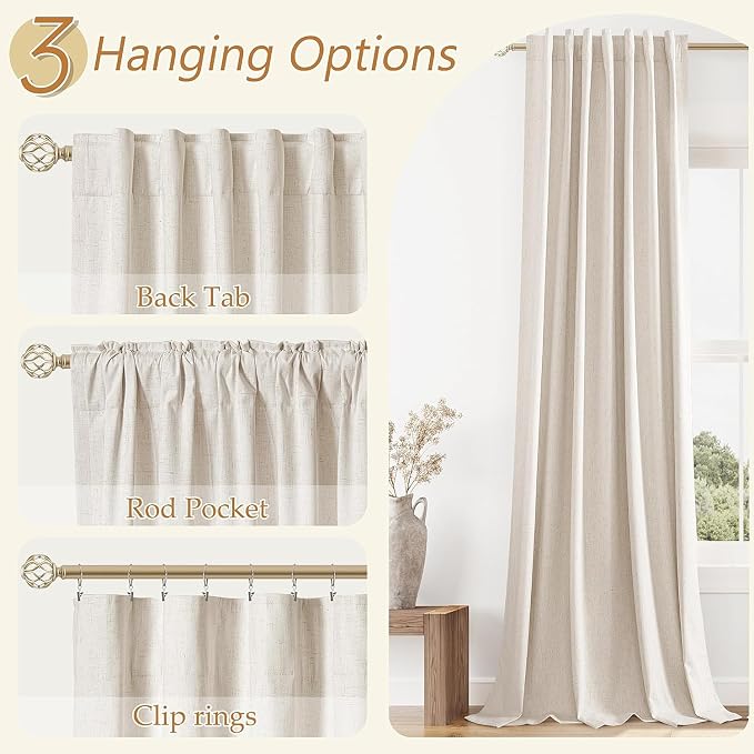 100% Blackout Linen Curtains 98 Inch Long by 52 Inch Wide 2 Panels Set - Image 6