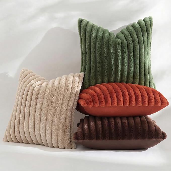 decorUhome Fall Faux Fur Throw Pillow Covers 24x24 Set of 2 Khaki Brown | - Image 5