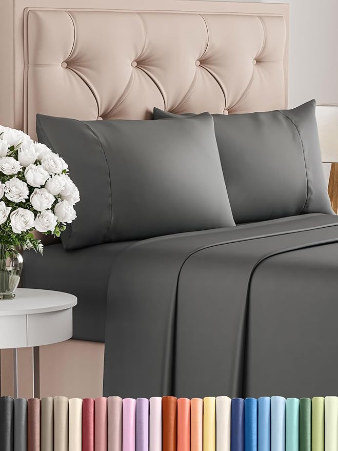Twin 4 Piece Sheet Set - Comfy Breathable & Cooling - Ultra Soft Hotel Luxury Bedding Set w/ 8-16 Inch Deep Pockets - 1 Flat & 1 Fitted Sheet & 2 Pillowcases - Wrinkle Free and Easy Care - Charcoal