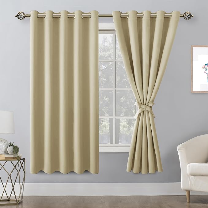 Blackout Curtains for Bedroom, Light Beige, 60 x 63 Inch, 2 Panels | Thermal - Image 9