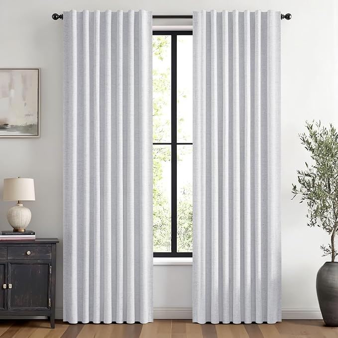 MIULEE 100% Blackout Linen Curtains 42 x 84 Inch Grayish White 2 Panels | by MIULEE