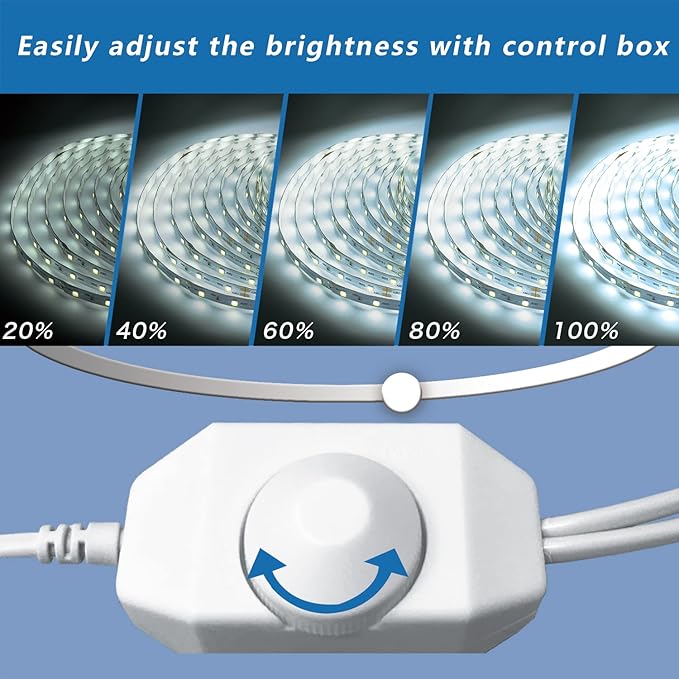 phopollo White LED Strip Lights, 50ft (2 Rolls of 25ft) Dimmable 6500k Daylight White Led Light Strip, 900 LEDs 24V Led Lights for Bedroom, Mirror, Kitchen Decoration