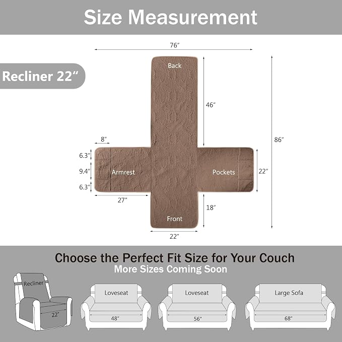 Toffee Quilted Recliner Covers, Waterproof Recliner Chair Covers, Lazy Boy - Image 5