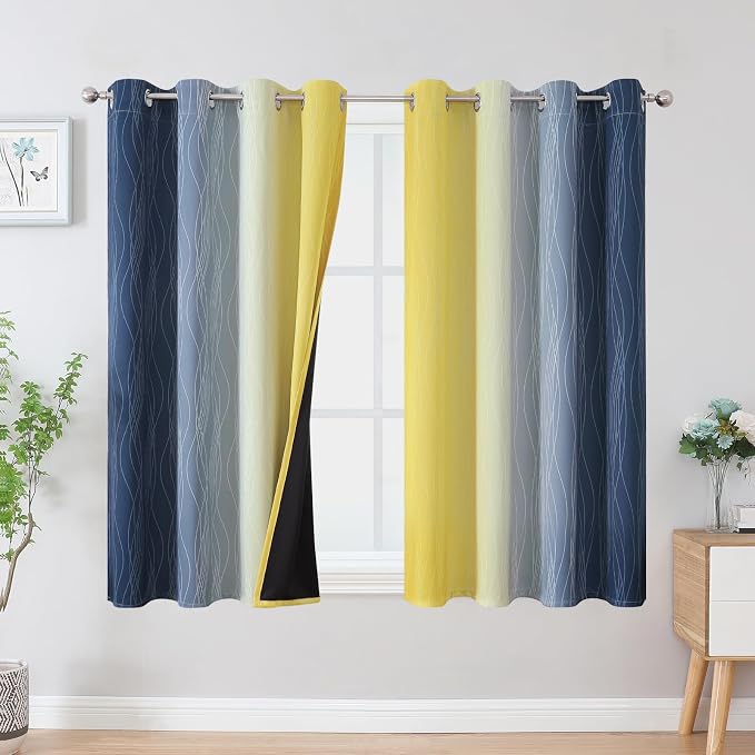 Navy Blue and Yellow Ombre Blackout Curtains by ESTELARTEXTILER