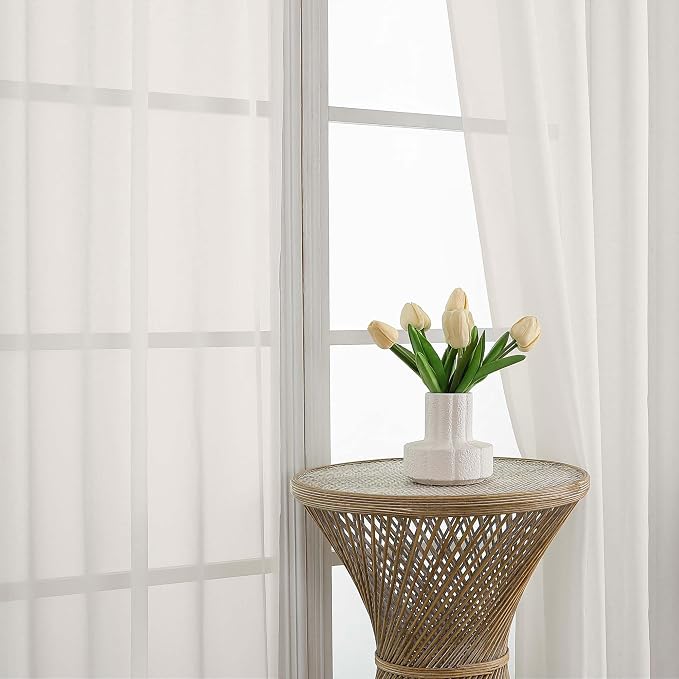 Ivory Sheer Curtains 120 Inches Long 2 Panels Set, Airy Lightweight Sheer Ivory - Image 4
